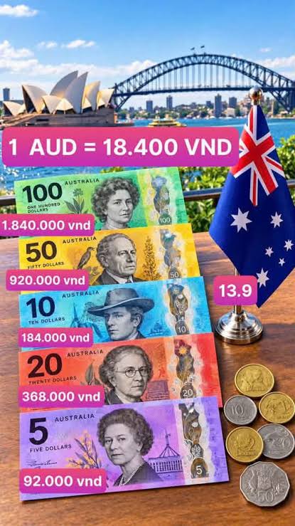 Australian dollar notes being exchanged for Vietnamese dong at a money exchange counter