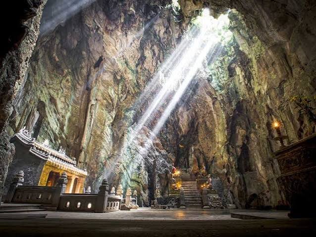 Sunlight falling into Huyen Khong cave in the Marble Mountains, Da Nang