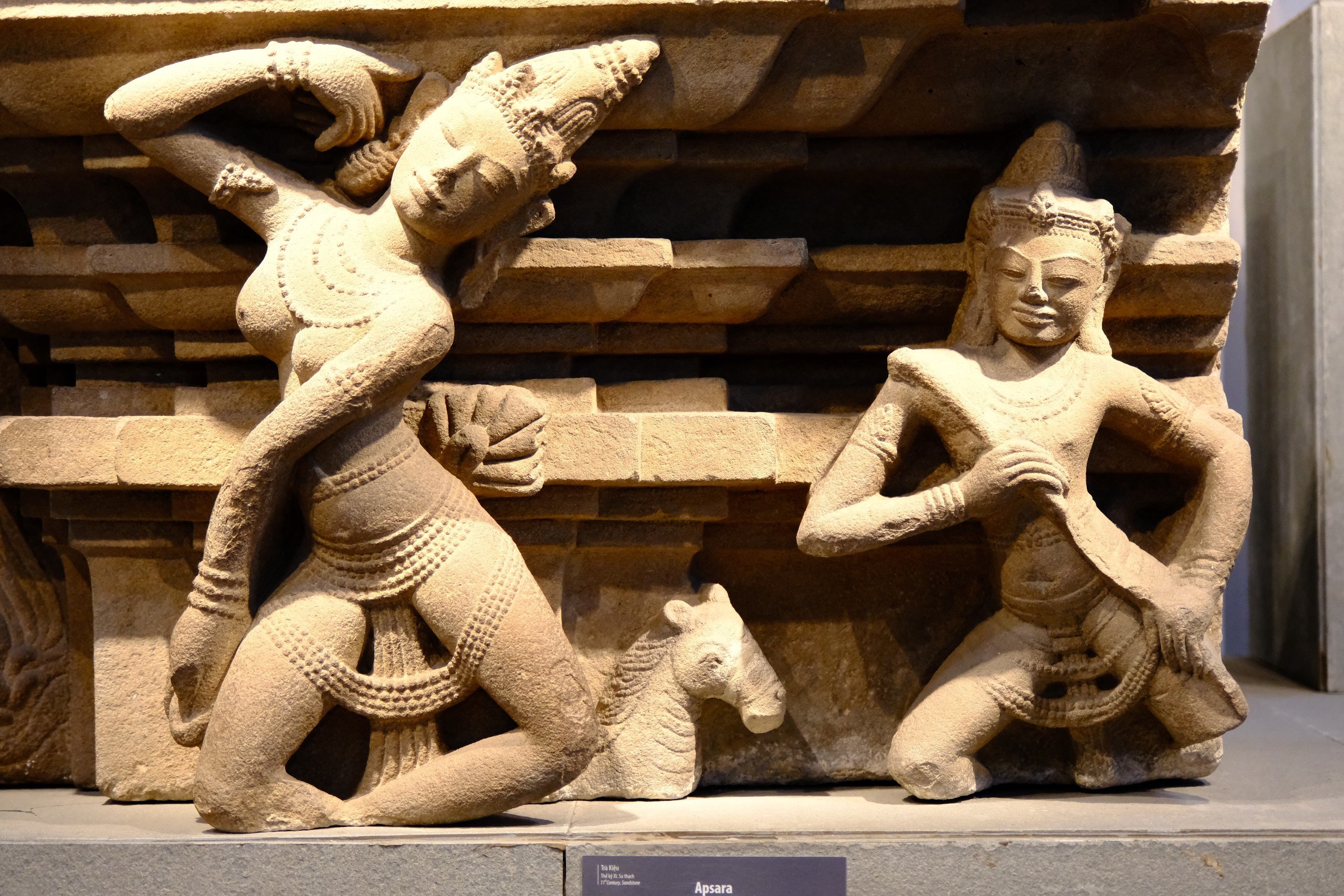 Ancient sandstone Cham statues on display at the Museum of Cham Sculpture in Da Nang