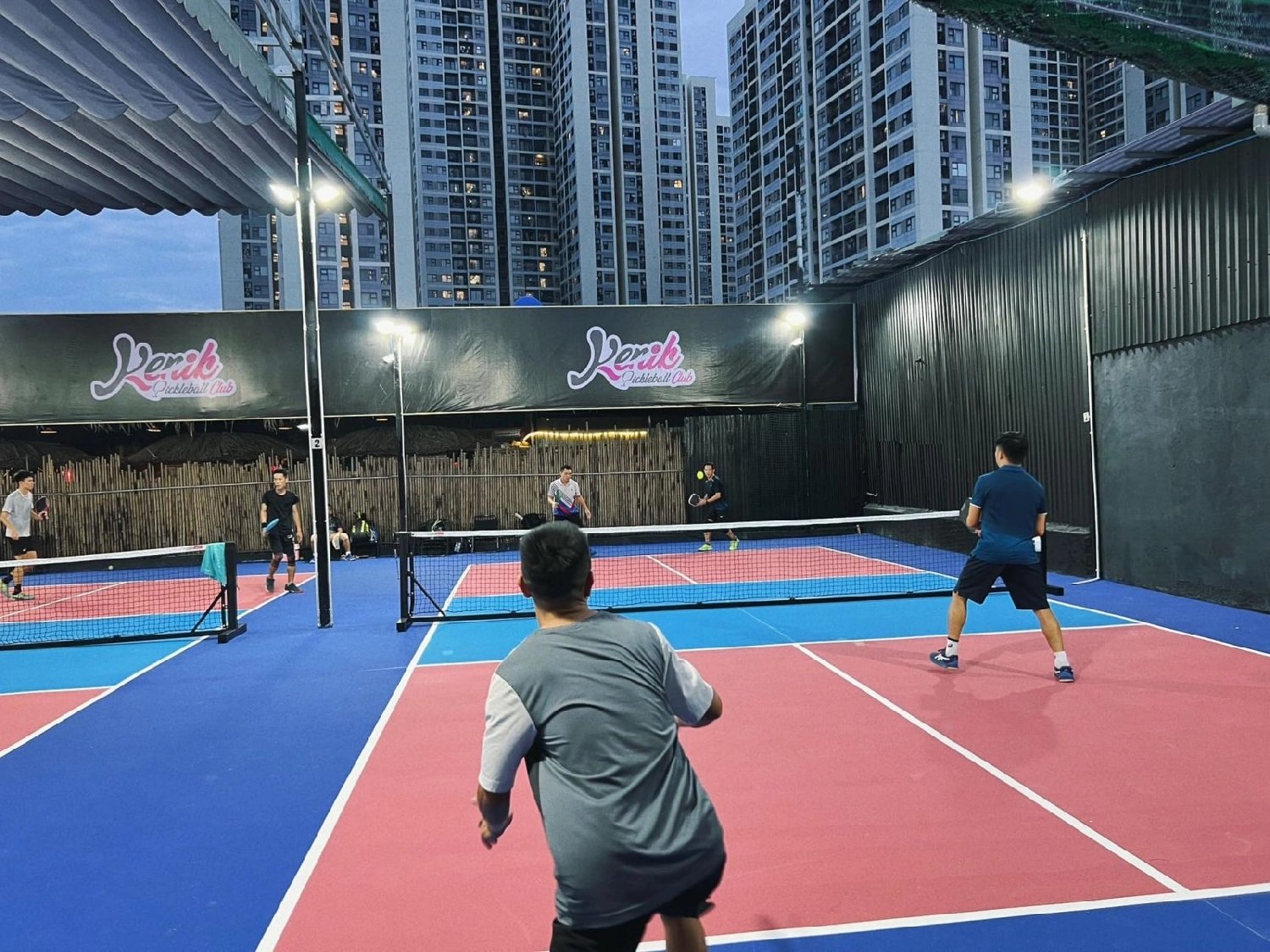 Pickleball courts built at the foot of an apartment building in Hanoi