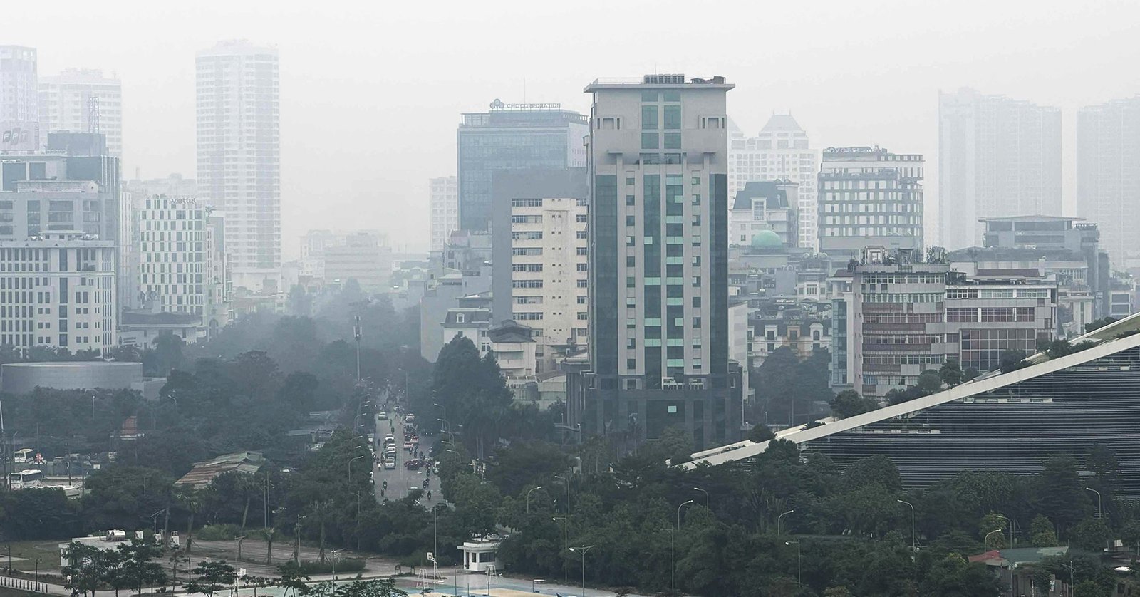 Hanoi skyline under winter smog, when air quality worsens from late November