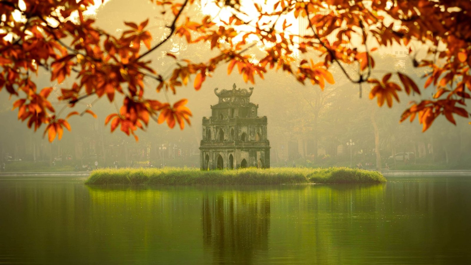 West Lake in Hanoi on a clear autumn morning in November, northern Vietnam