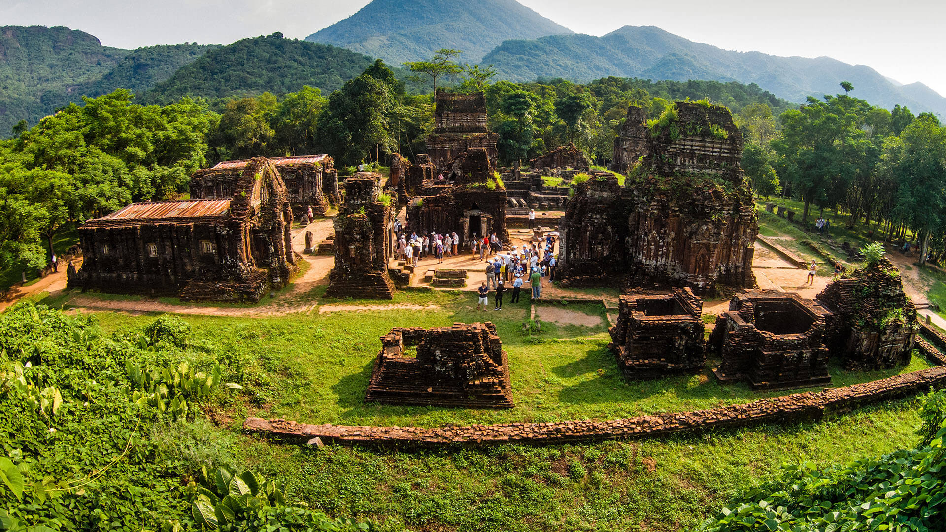 Red brick Cham temple ruins at My Son Sanctuary in the jungle near Da Nang