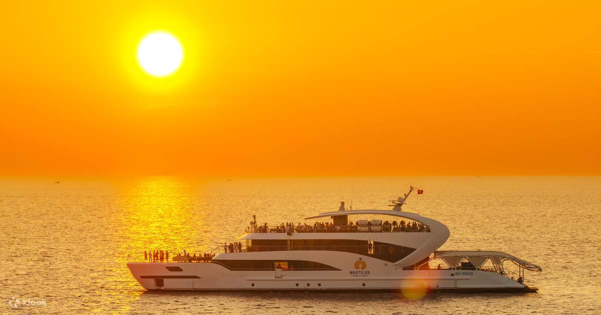 A fishing boat silhouetted against the sunset off Phu Quoc