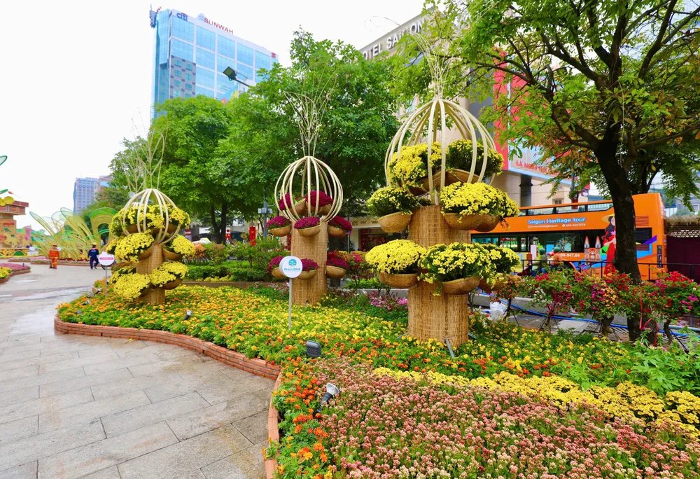 Nguyen Hue flower street in District 1, Ho Chi Minh City, decorated with flowers for the Lunar New Year
