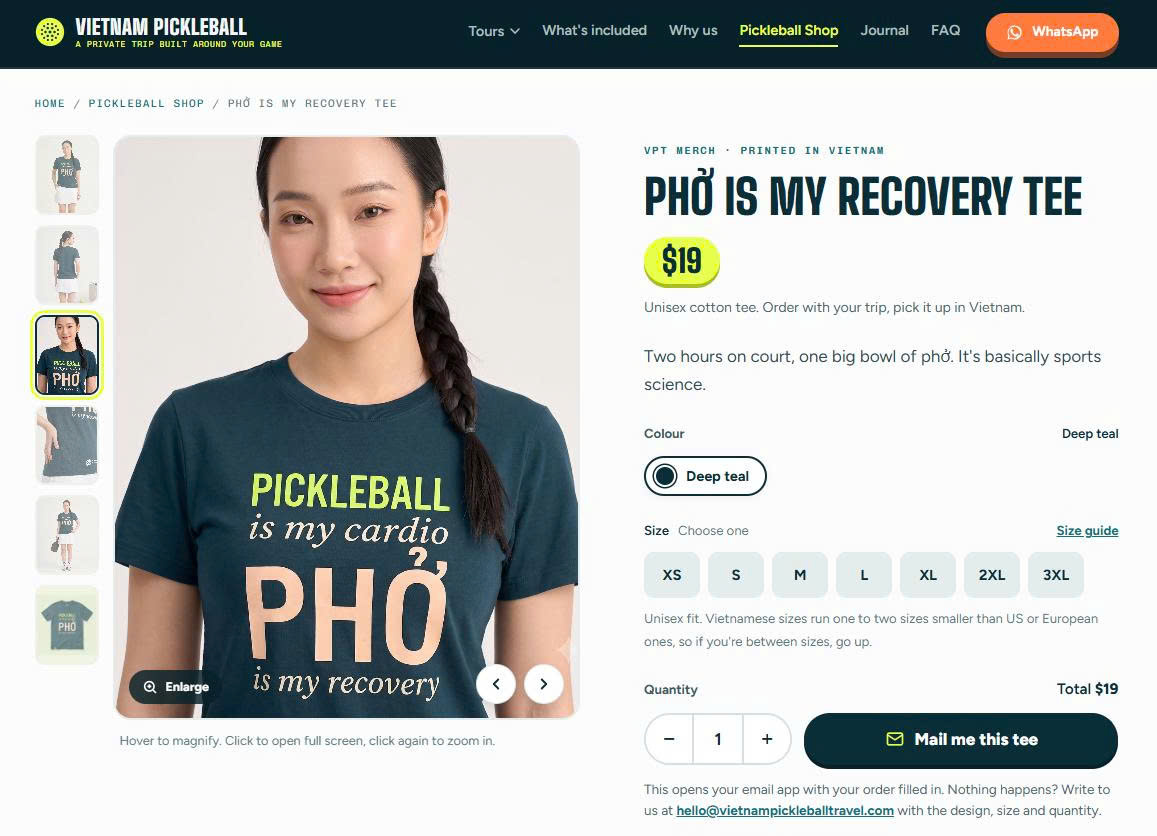 A pickleball T-shirt designed and made in Vietnam