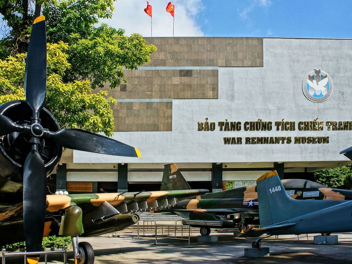 Aircraft and tanks displayed in the courtyard of the War Remnants Museum in Ho Chi Minh City