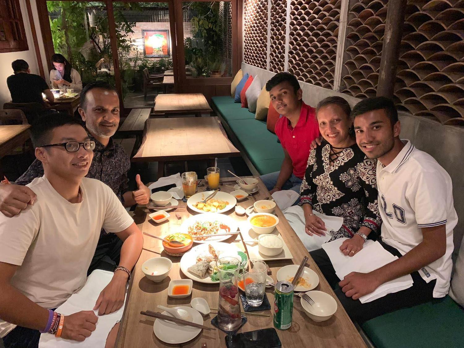 Dinner with guests at a local restaurant