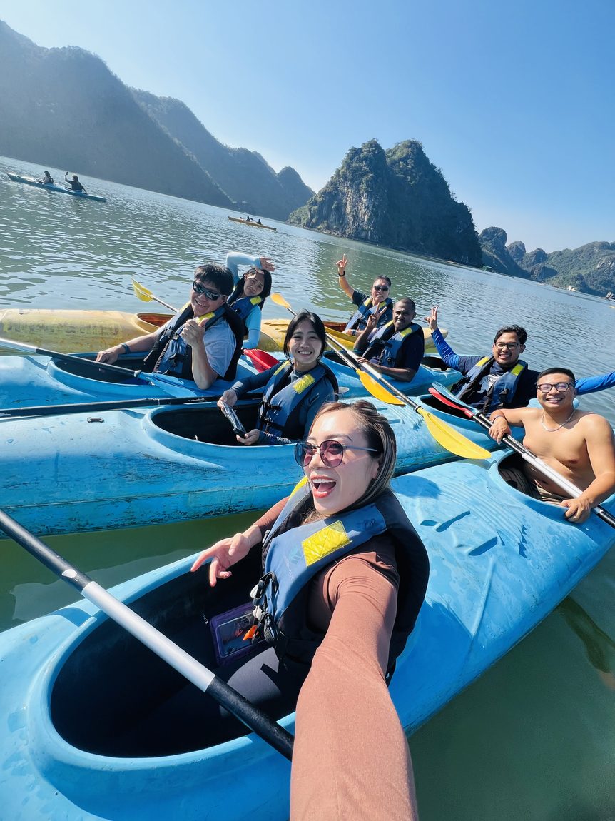Kayaking between the limestone cliffs