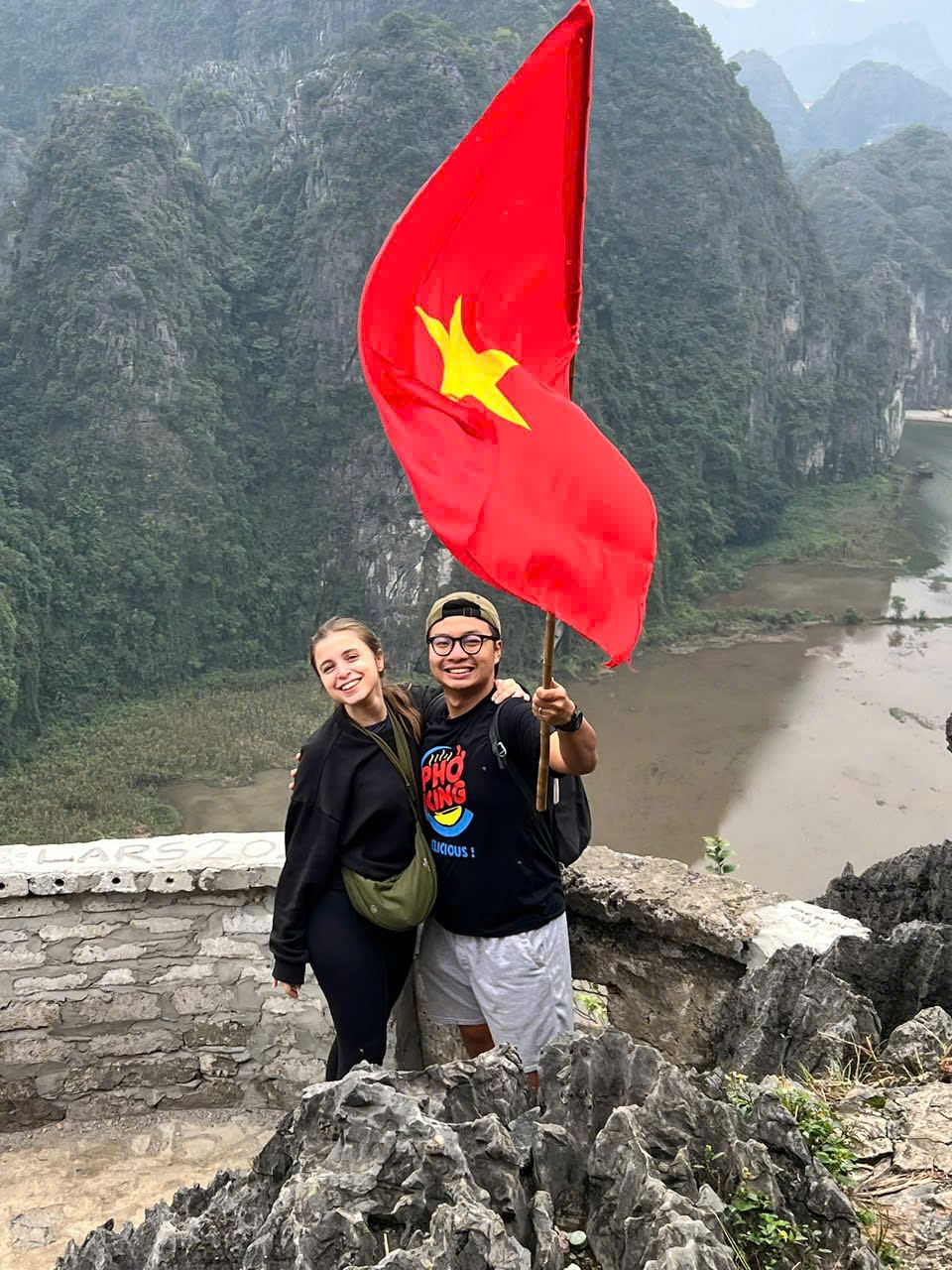 Traveller at a river viewpoint in Ninh Binh