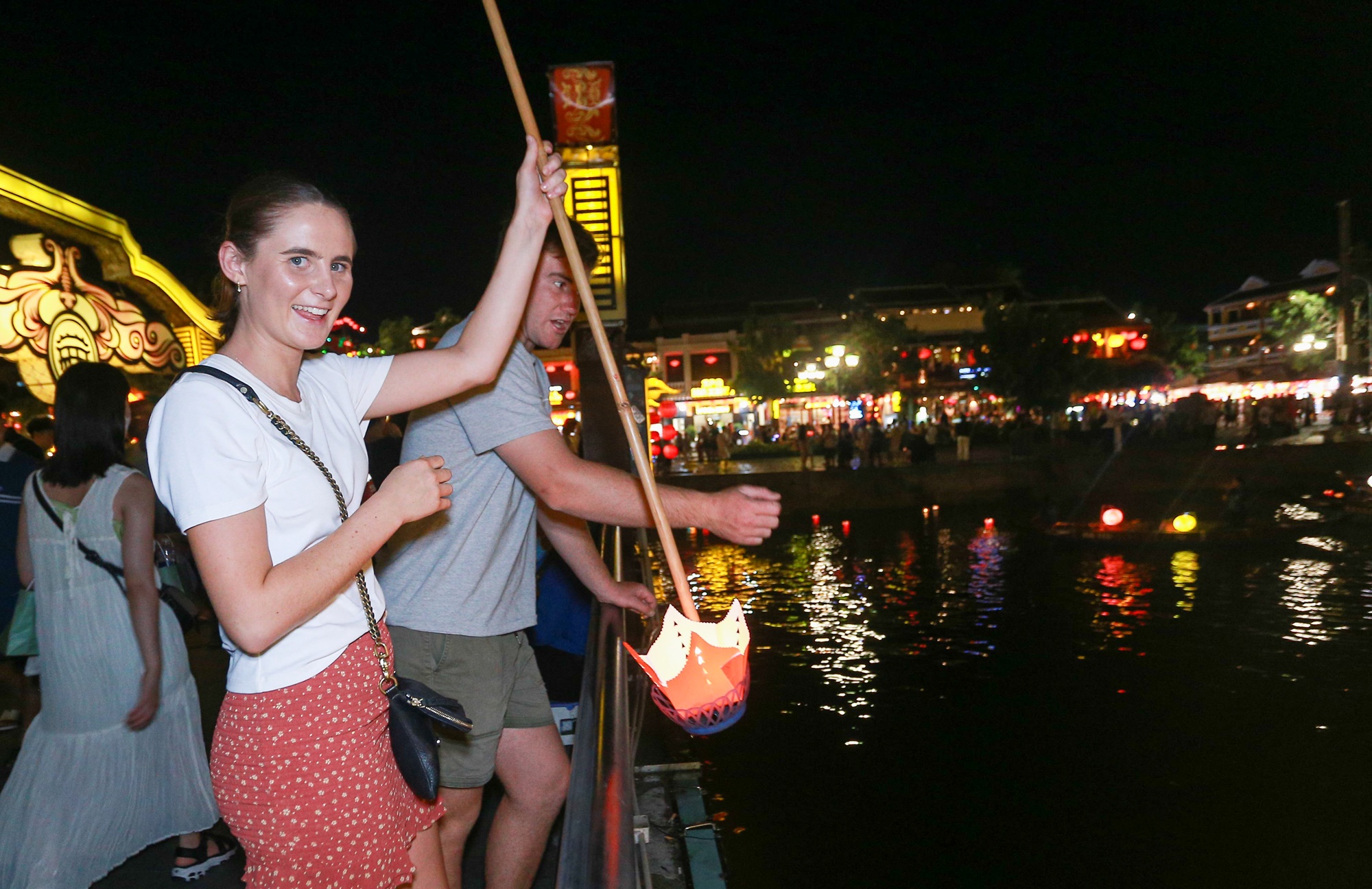 Lantern release on the river, Hoi An, after dark