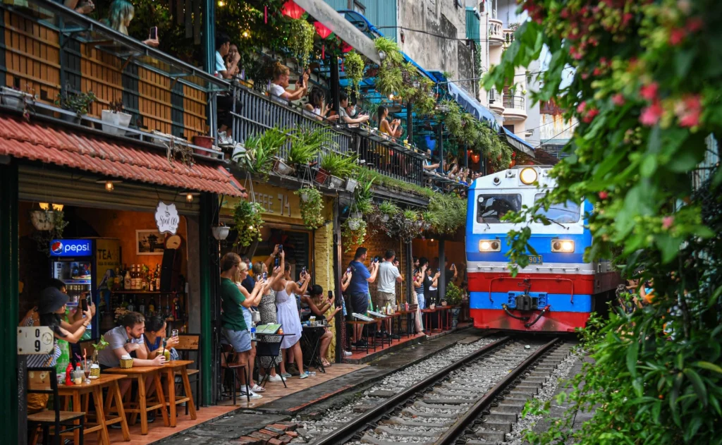 A train passing through Train Street, Hanoi