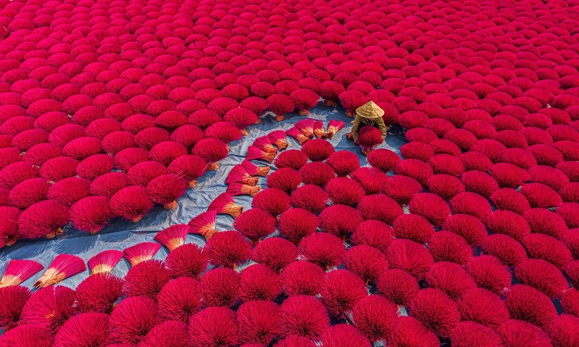 Incense sticks drying in the sun, Quang Phu Cau village