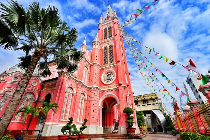 Tan Dinh Church's pink facade, Saigon