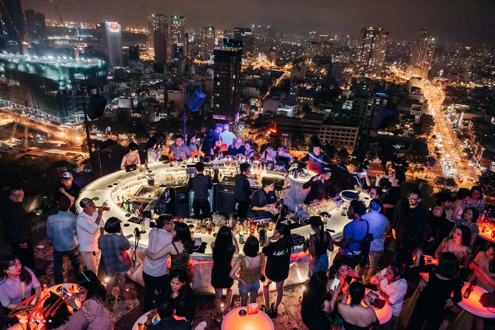 Rooftop sky bar view over Saigon, Ho Chi Minh City