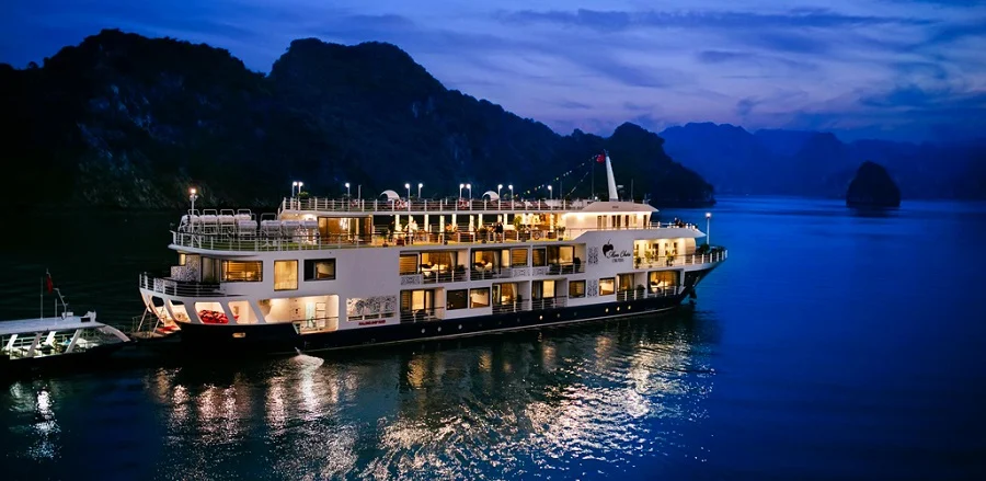 An overnight cruise boat among the limestone islands of Ha Long Bay, a comfortable option for older travellers