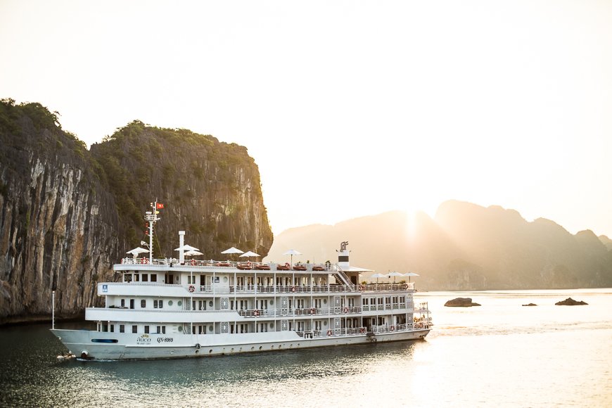 Overnight cruise boat among the limestone karsts of Ha Long Bay